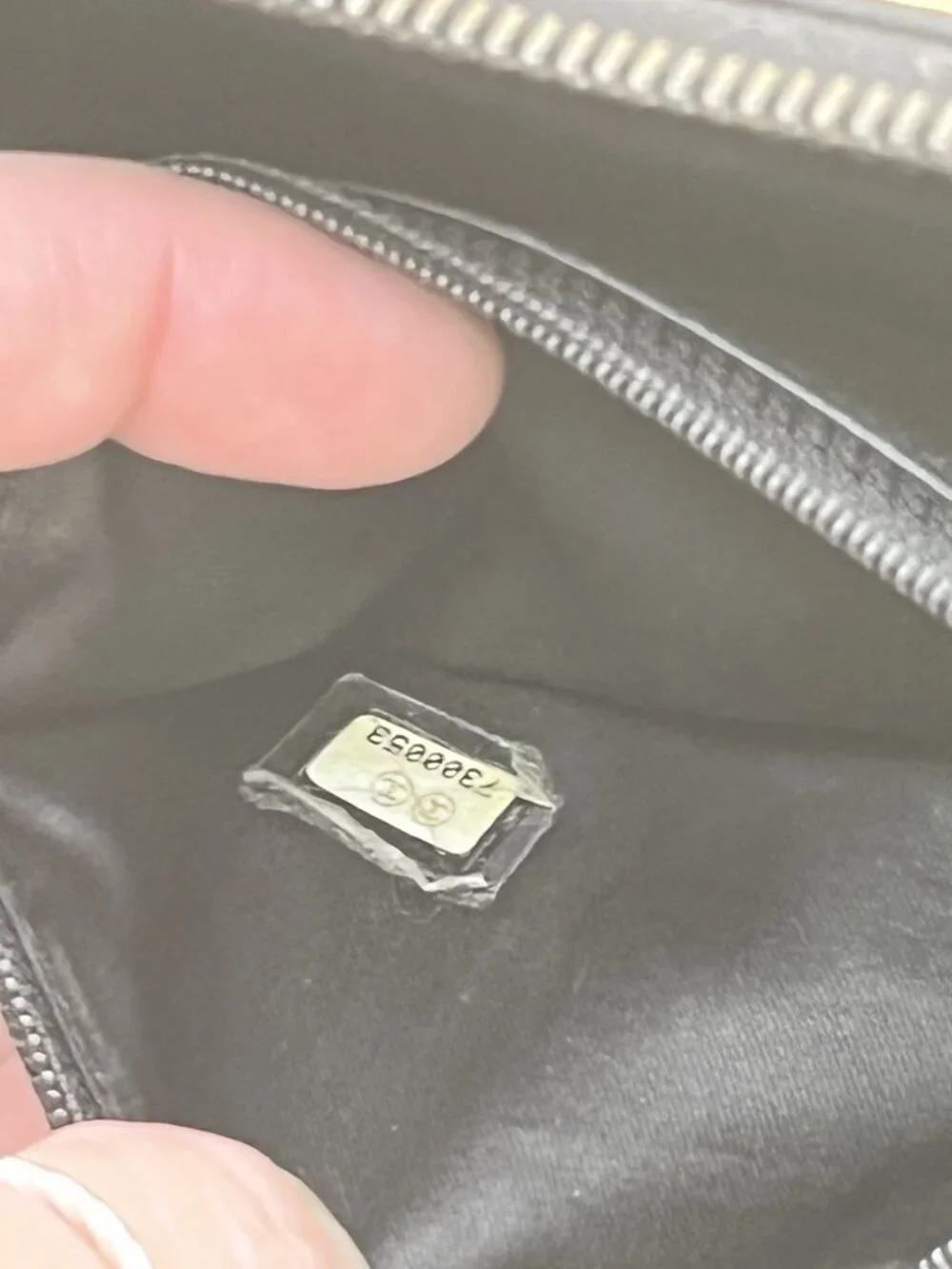 Chanel Black Checkered Canvas Zipper Wallet With CC Logo Design